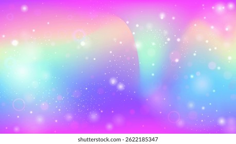 Kawaii Gradient. Pink Magic Pattern And Beautiful Unicorn Background. Purple Fairy Hologram. Watercolor Girl Design In A Light Mermaid Backdrop. Blue Kawaii Gradient.