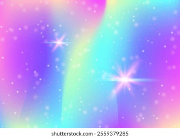 Kawaii Gradient. Pink Unicorn Hologram. Magic Invitation. Iridescent Magical Invite. Purple Girlish Background. Blue Mystical Pattern. Fairy Backdrop. Stars Kawaii Gradient.