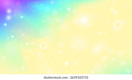 Kawaii Gradient. Pink Unicorn Hologram And Beautiful Princess Pattern. Purple Fairy Background. Fantasy Wallpaper Of Neon Space And Cartoon Galaxy. Blue Kawaii Gradient.