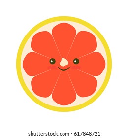 Kawaii Grapefruit icon flat. Design for fabric textile, kitchen design, summer clothes. Isolated element on white