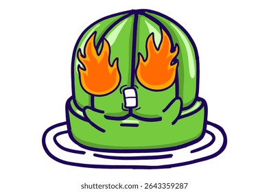 Kawaii Geleia Verde em uma coleção de adesivo de mascote de placa com espírito ardente com expressão de olhos ardentes