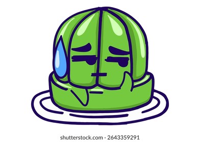 Geleia Verde De Kawaii Em Uma Coleção De Adesivo De Mascote De Placa Com Expressão Desapontada