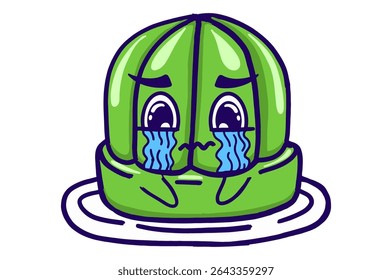 Kawaii Green Jelly On A Plate Mascot Sticker Collection With Crying Expression