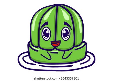 Kawaii Green Jelly On A Plate Mascot Sticker Collection With Happy Expression