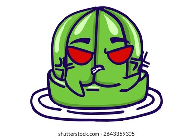 Kawaii Green Jelly On A Plate Mascot Sticker Collection With Angry Expression