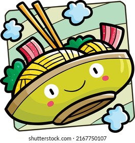 Kawaii Green Large Bowl Noodle Cartoon Character