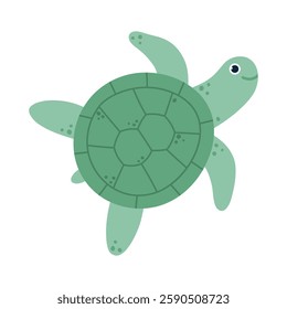 Kawaii green shell turtle character. Happy sea animal. Flat isolated vector illustration