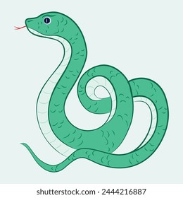 diseño de Ilustración vectorial de serpiente verde kawaii. Conveniente para la mascota, taza, etiqueta engomada, libro de dibujo, camiseta, etc. Eps 10