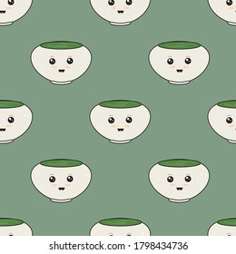 kawaii green tea matcha seamless pattern. Can use for print, template, fabric, presentation, textile, banner, poster, wallpaper, digital paper