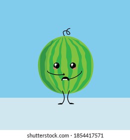 Kawaii Green Watermelon Fruit Cute Illustration 