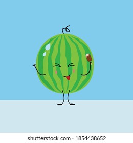 Kawaii Green Watermelon Fruit Cute Illustration