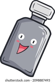 Kawaii grey perfume character lauhging happily