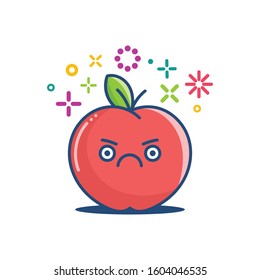 kawaii grumpy apple emoticon cartoon illustration isolated on white