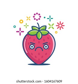 kawaii grumpy strawberry emoticon isolated on white