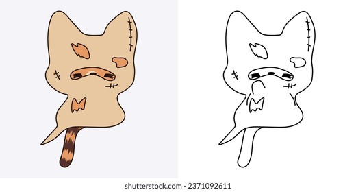 Kawaii Halloween Bengal Cat Multicolored and Black and White. Beautiful Clip Art Halloween Cat. Cute Vector Illustration of a Kawaii Halloween Animal in a Ghost Costume. 