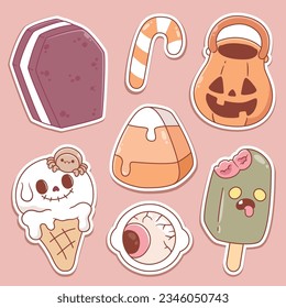 Kawaii halloween candy stickers elements collection