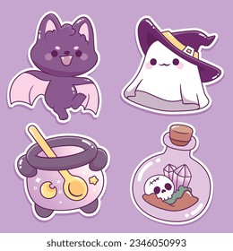 Kawaii-Halloween-Geist, Fledermaus , Skull-Aufkleber-Elemente-Kollektion