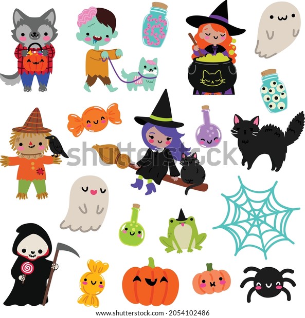 Kawaii Halloween Monsters Vector Illustration Set Stock Vector (Royalty ...