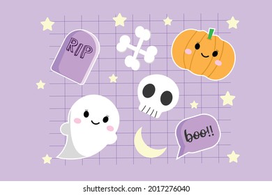 kawaii Halloween sticker purple vector