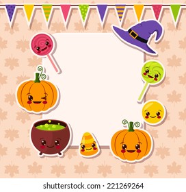 kawaii Halloween symbols with frame