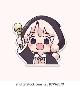 Kawaii halloween witch chibi hold magic wand sticker