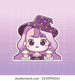 Kawaii halloween witch cute chibi girl sticker