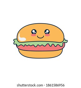 kawaii hamburger icon over white background, flat style, vector illustration