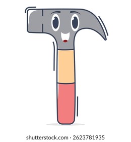 Kawaii Hammer Character Vector with Cute Face and Soft Style, Perfect for Tool Illustrations, DIY Designs, Fun Construction Projects, and Cheerful Visual Content.