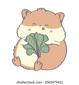 Kawaii Hamster Clipart. Hamstergrafik. Hamster isst Salat. Vektorgrafik von Babyhamster für Kinderzimmer-Dekoration, Plakate, Grußkarten und Partyeinladungen.