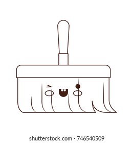 kawaii hand broom with wooden stick in brown silhouette vector illustration