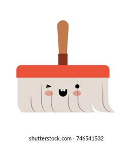 kawaii hand broom with wooden stick in colorful silhouette vector illustration