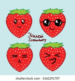Kawaii Hand Drawn Cute Strawberry Set