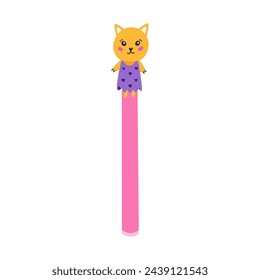 Kawaii handgezeichneter Stift mit niedlicher Katze im Kleid auf der Kappe im Cartoon-Stil. Kids Kugelschreiber mit Kitty Head zum Zeichnen und Schreiben. Zurück zu Schulbedarf und Schreibwaren für Studium und Arbeit.