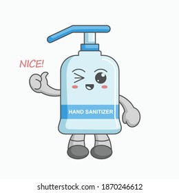 Kawaii hand sanitizer characters give a thumbs up, nice