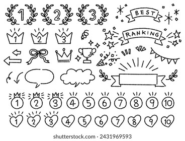 Kawaii handwriting style ranking icon set (bumpy lines), vector illustration