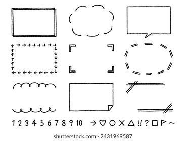 Kawaii handwriting style rectangular frame set (bumpy lines), vector illustration