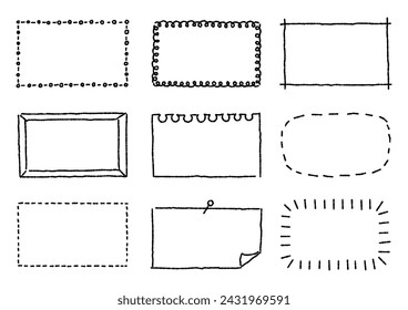 Kawaii handwriting style rectangular frame set (bumpy lines), vector illustration