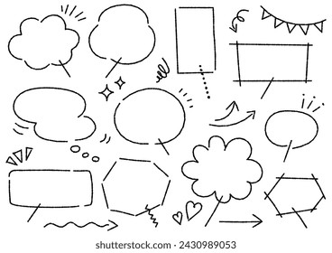 Kawaii handwriting style speech bubble set (bumpy lines), vector illustration