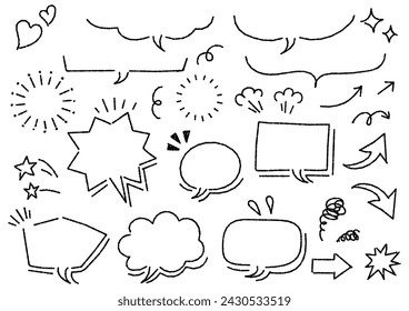 Kawaii handwriting style speech bubbles set (bumpy lines), vector illustration