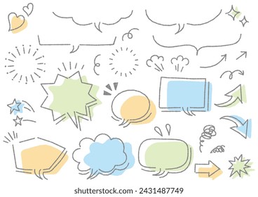 Kawaii handwriting style speech bubbles set (bumpy lines), vector illustration