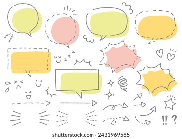 Kawaii handwriting style speech bubbles set (bumpy lines), vector illustration