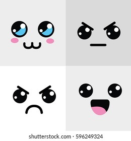 kawaii happy and angry face icon