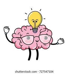 kawaii happy brain with bulb idea