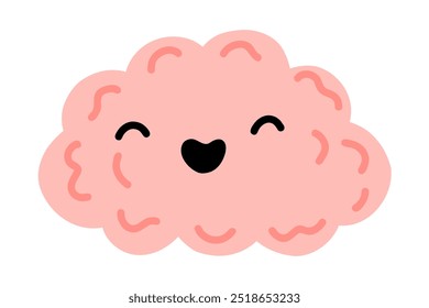 Kawaii happy brain character. Adorable curious human brain with face. Cartoon character isolated on white background. Hand drawn symbols of healthy and depressive mind.