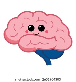 Kawaii happy brain character cartoon style. Playful vector illustration of healthy mind concept, perfect for mental wellness campaigns and psychology themes.