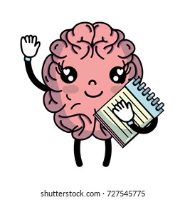 kawaii happy brain with notebook tool