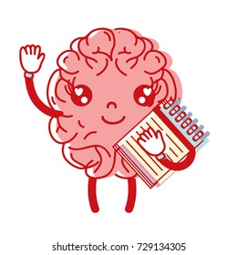 kawaii happy brain with notebook tool