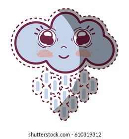 kawaii happy cloud raining with big eyes and cheeks