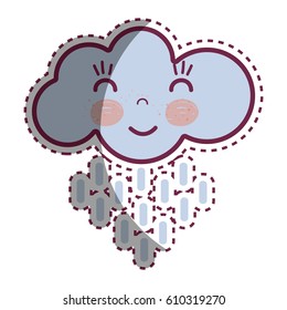 kawaii happy cloud raining with close eyes and cheeks