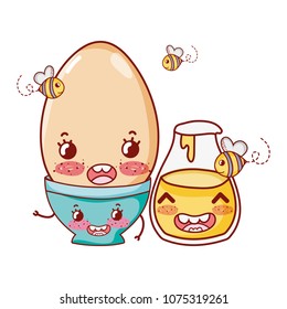 kawaii happy egg with bowl and honney jar